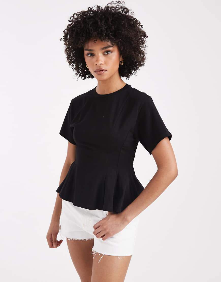 Miss Selfridge peplum hem detail tee in black | ASOS (Global)