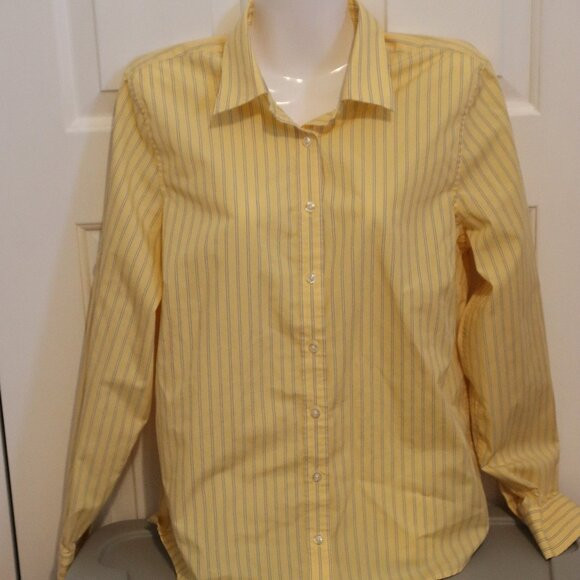 Land's End Yellow and Blue Striped Button Down Wrinkle Free Broadcloth size 10 | Poshmark