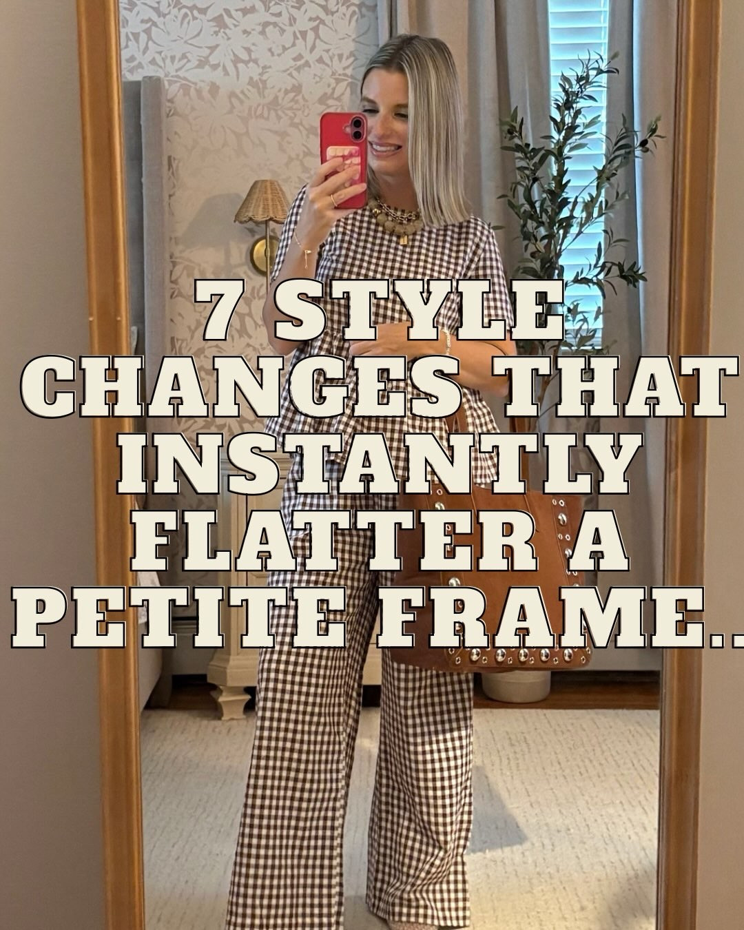 Comment PETITE for a 🔗 to everything! 🤎 🍂 

#petitestyle #petitetips #petitehacks #styletips #stylehacks whattowear grwm outfitinspo ootd styling monochromatic gingham jeans denim fallfinds