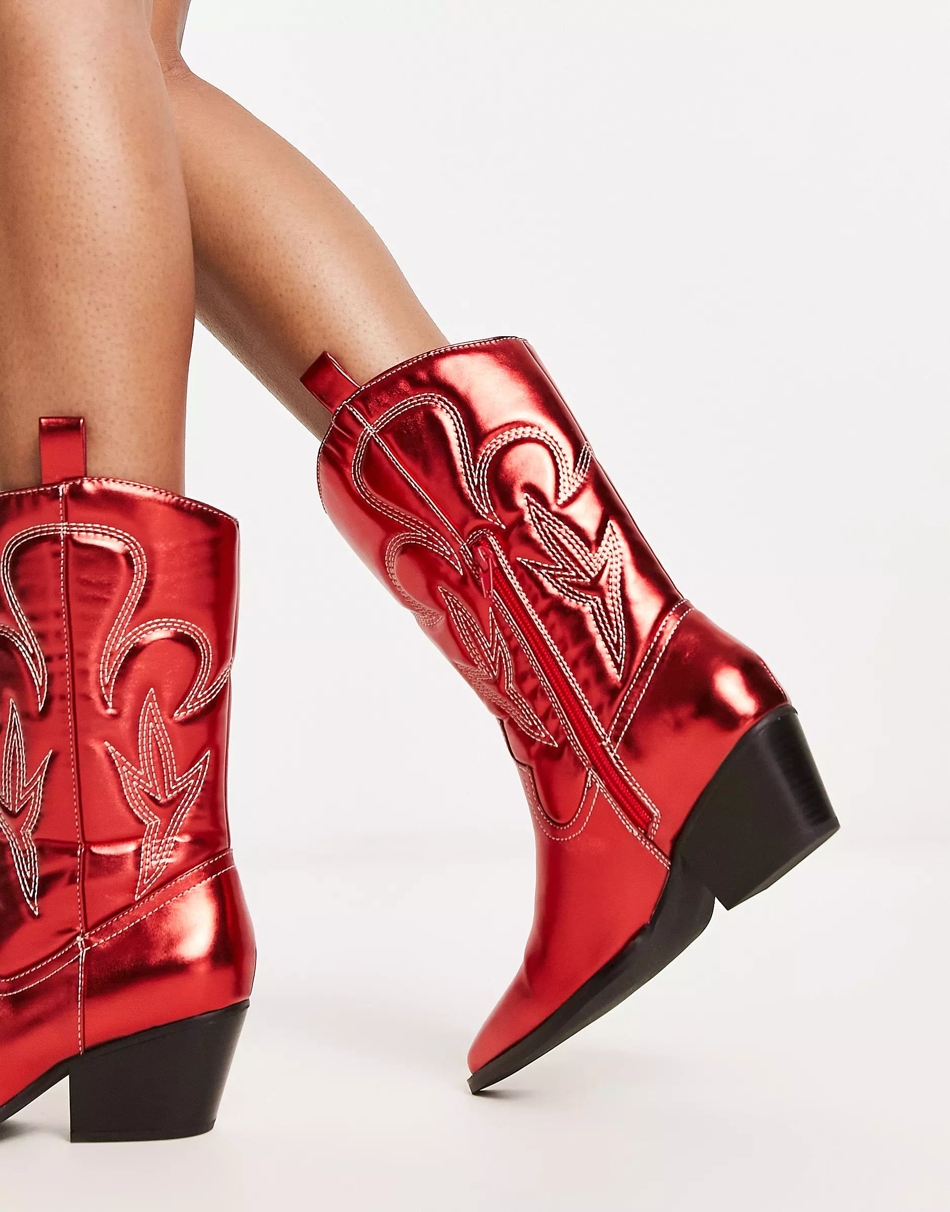 Public Desire Wide Fit Calabasas western boots in red | ASOS (Global)