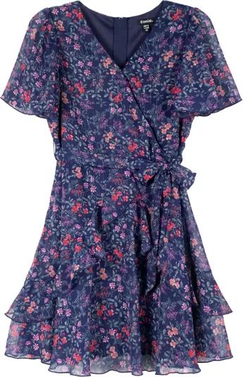 Kids' Metallic Stripe Floral Chiffon Dress | Nordstrom