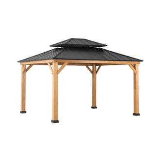 Archwood 13 ft. x 11 ft. Cedar Frame Gazebo with Double Tier Steel Roof Hardtop | The Home Depot