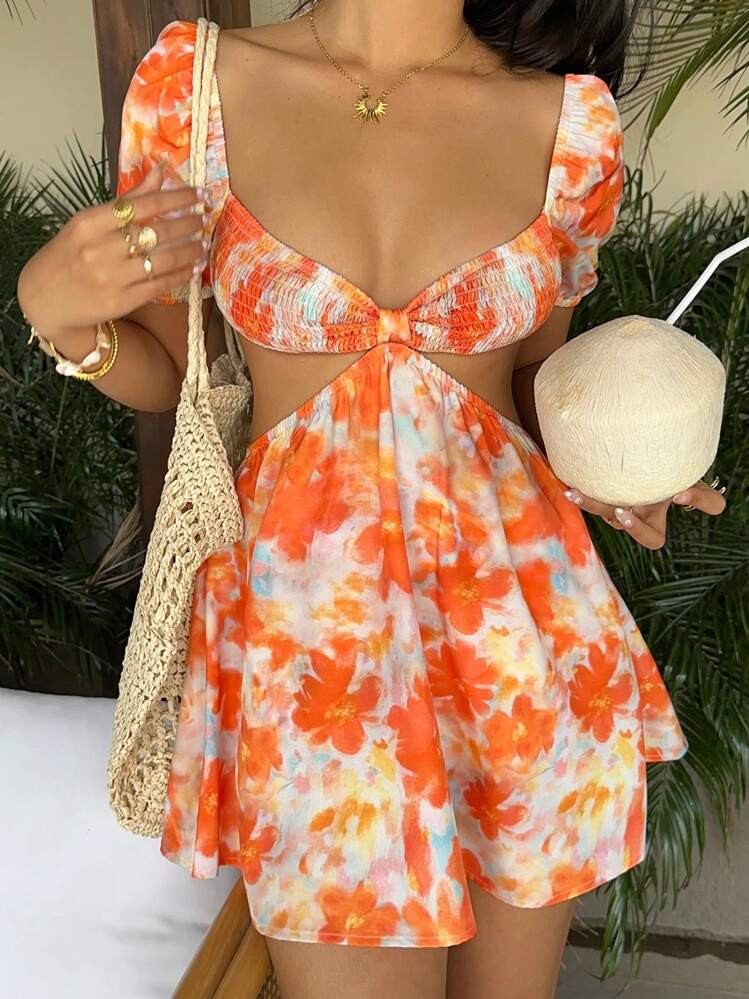 Resort Dress Orange Floral | SHEIN