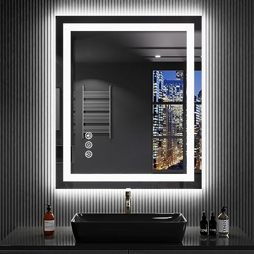LOAAO 24"X32" LED Bathroom Mirror with Lights, Anti-Fog, Dimmable, RGB Backlit + Front Lighted, Bathroom Vanity Mirror for Wall, Memory Function, Shatter-Proof, Tempered Glass | Amazon (US)