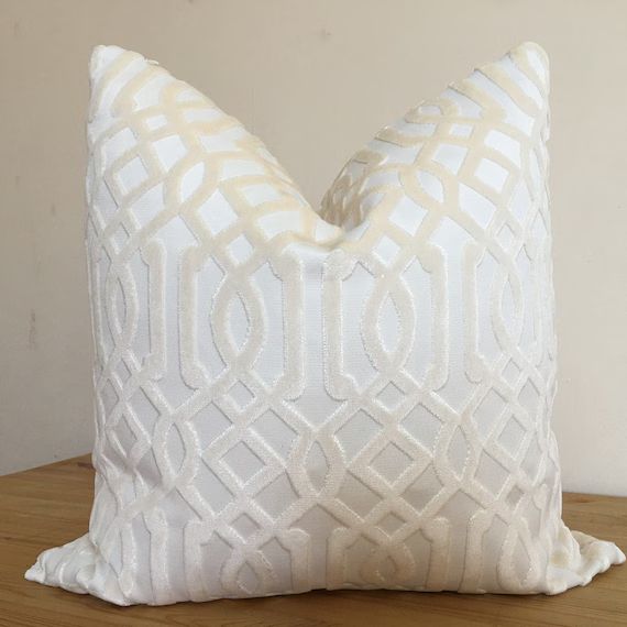 white cream velvet pillow cover, white geometric pillow, textured pillow, geometric pillow , whit... | Etsy (US)