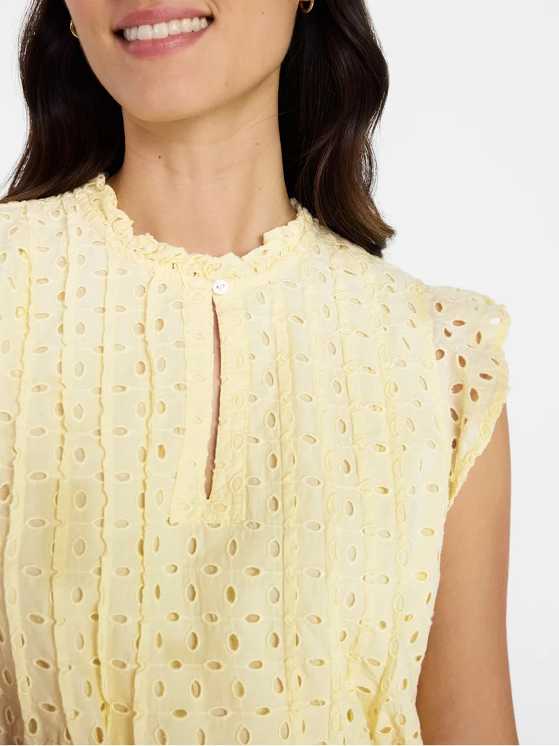 Time and Tru Women's Cotton Eyelet Mini Dress with Flutter Sleeves, Sizes XS-XXXL | Walmart (US)