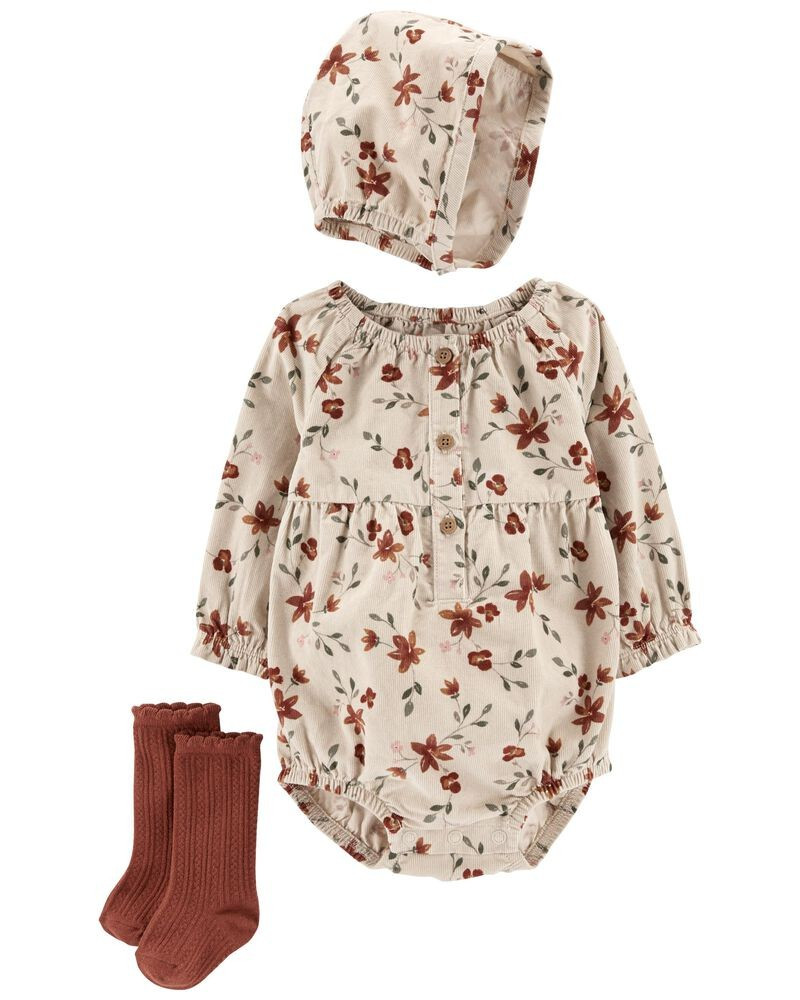 3-Piece Corduroy Bodysuit & Bonnet Set | Carter's