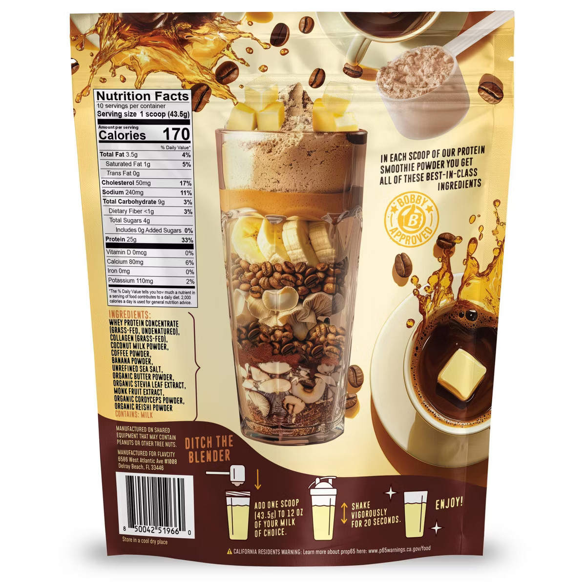 FlavCity Protein Smoothie Powder - 10 Servings - Butter Coffee - 435gms | Target