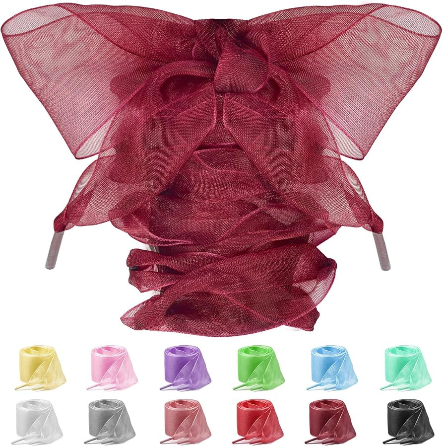 4cm Wide Satin Ribbon Laces, Oversized Sheer Bow Shoe Laces, Tulle Snow Yarn Organza Shoelaces fo... | Amazon (US)