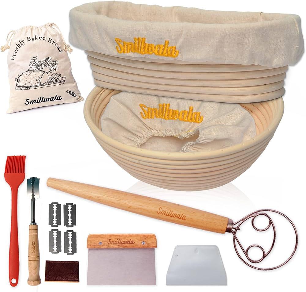 Set of 2 Banneton Bread Proofing Basket 9” Round, 10” Oval with Maximum 9 Baking Tools and Ac... | Amazon (US)