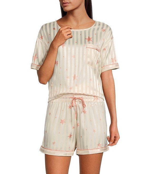 Star Stripe Print Luxe Satin Crew Neck Short Sleeve Pajama Set | Dillard's
