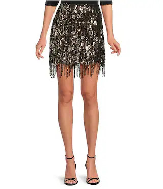 Rico Sequin High Rise Fringe Trim Mini Skirt | Dillard's