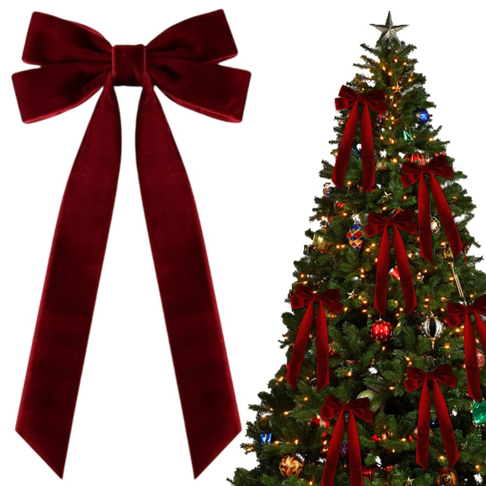 10 PCS Velvet Christmas Tree Bows with Hair Clip, 2025 New Velvet Christmas Tree Bow for Gift, Vi... | Amazon (US)