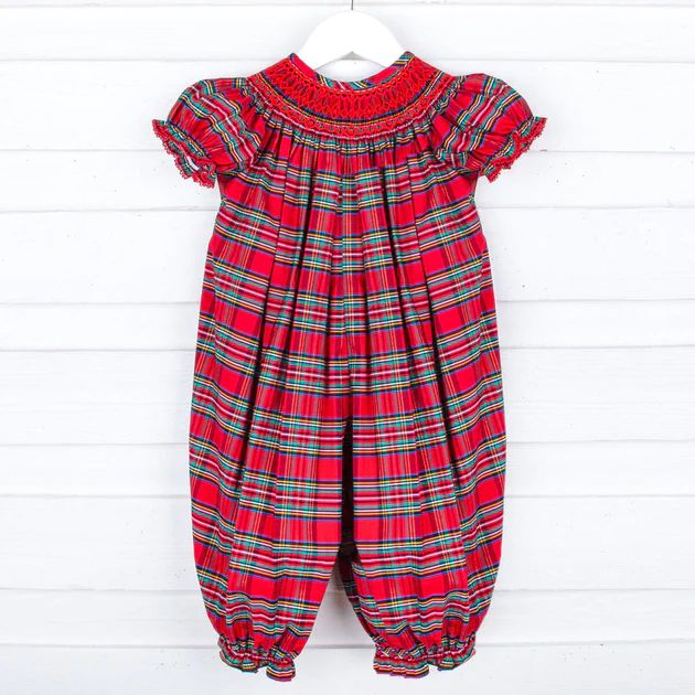 Manchester Plaid Red Smocked Long Bubble | Classic Whimsy