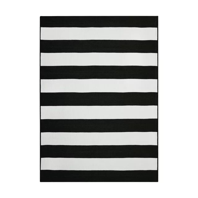Better Homes & Gardens 9' x 12' Black and White Striped Outdoor Rug | Walmart (US)