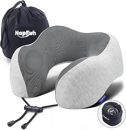 NapFun - Almohada de cuello para viajes, mejorada para viajar por avión 100% espuma viscoelásti... | Amazon (US)
