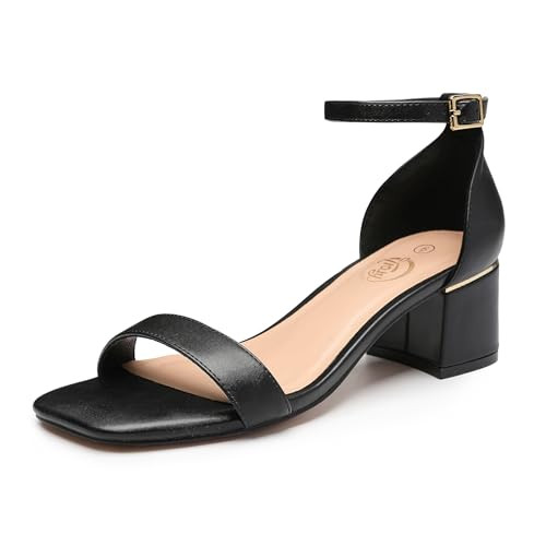 Trary Low Black Heels for Women Square Open Toe Ankle Strap Women's Pumps Dressy Shoes Block Chunky Heels Comfy Heeled Sandals for Women 2025 Adjustable Buckle 2.16 Inches Work Causal Party Wedding | Amazon (US)