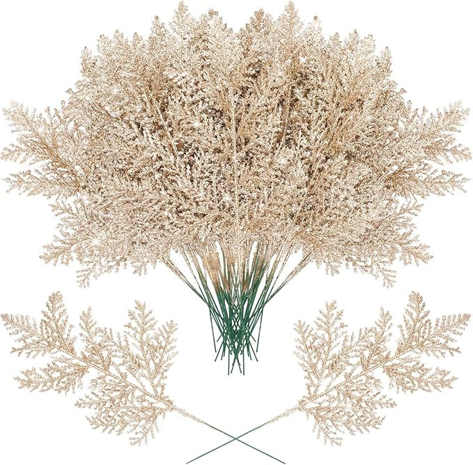 Cindeer 100 Pcs Christmas Tree Picks Sprays 10.24 Inch Glitter Artificial Pine Leaves Cedar stem ... | Amazon (US)