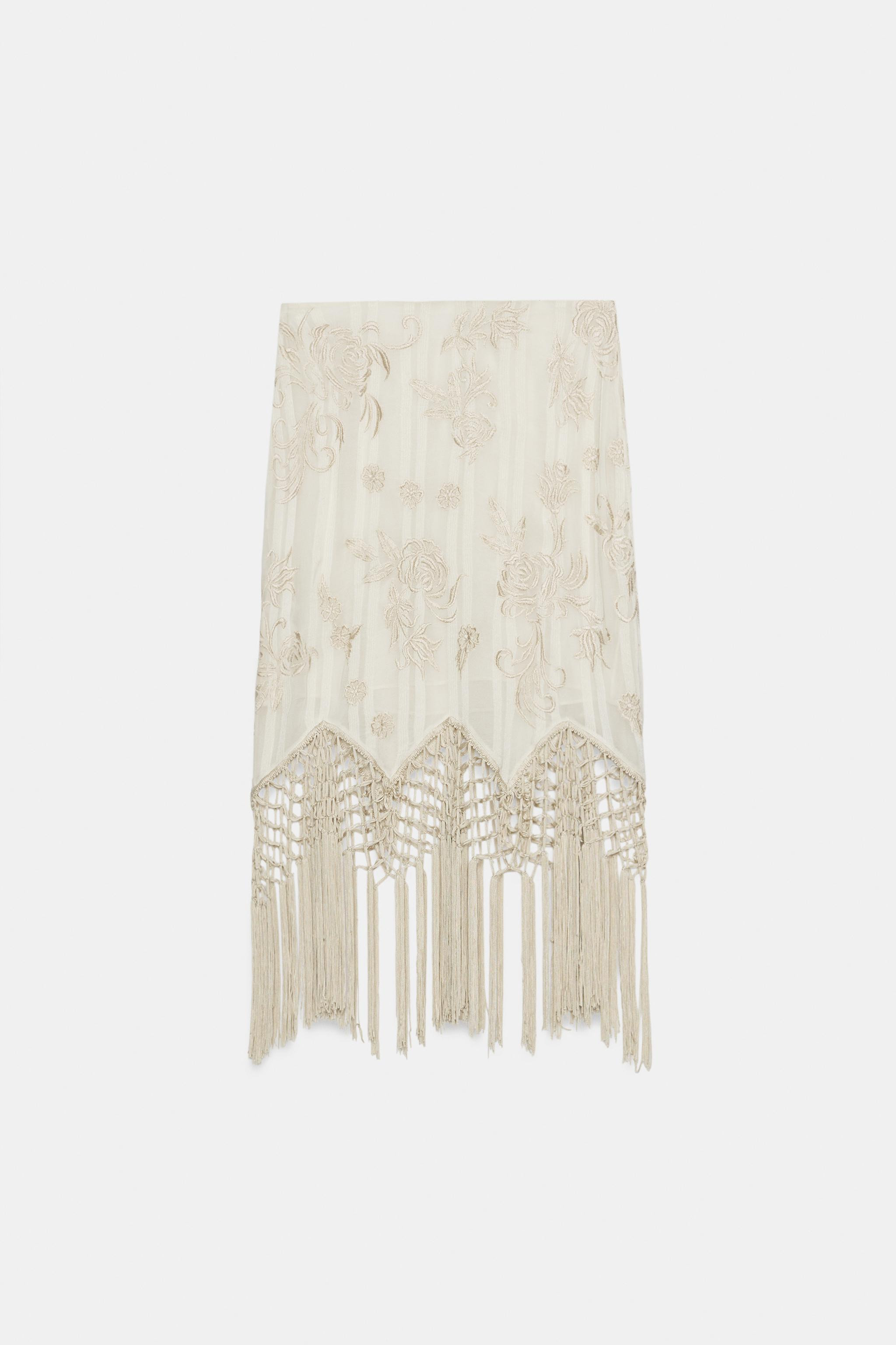 ZW COLLECTION EMBROIDERED FRINGED SKIRT | Zara UK