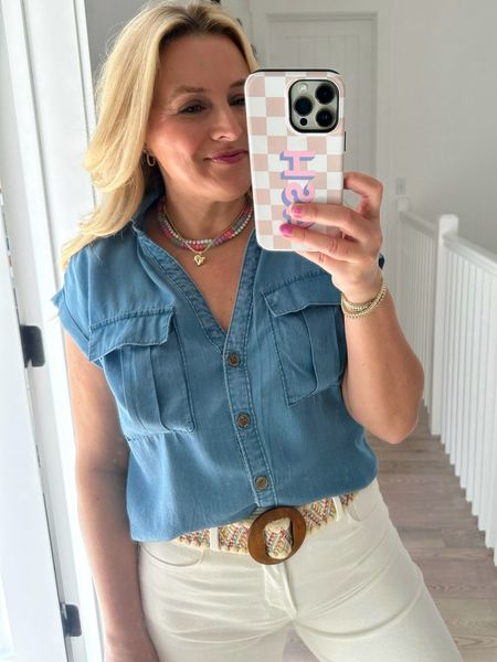 Loving this chambray top for spring! Wearing size small  

#LTKfindsunder50 #LTKSeasonal #LTKstyletip