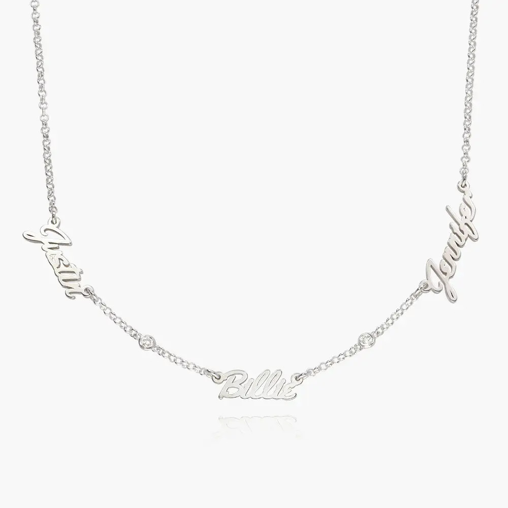 Real Love Multiple Name Necklace with Diamonds - Silver | Oak & Luna (US)