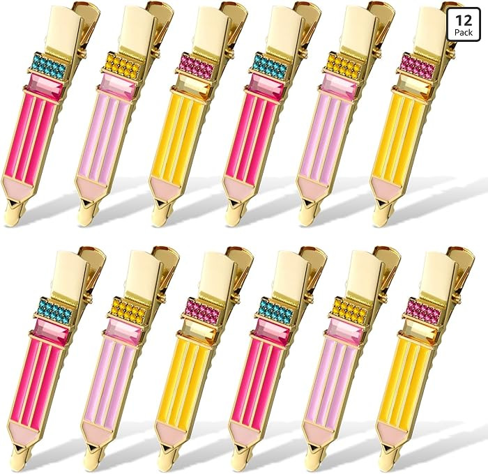 12 Pcs Teacher Appreciation Gifts - Teacher Hair Clips for Women, Cute Crystal Pencil Claw Clips,... | Amazon (US)