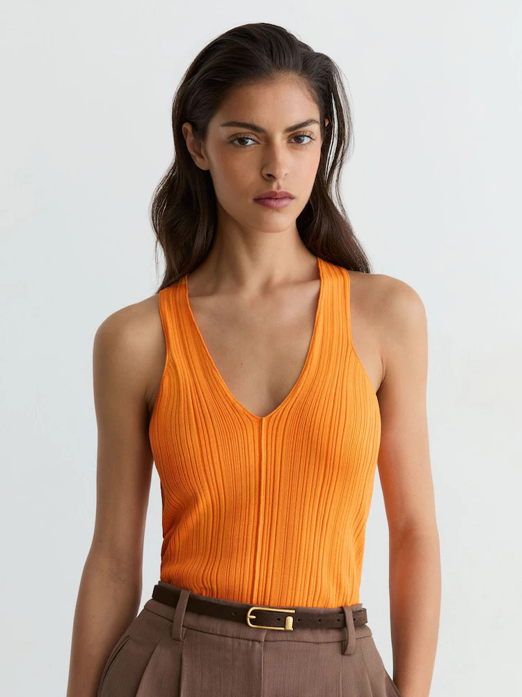 Reiss Orange Harris Pleated Knit V-Neck Vest | Next US