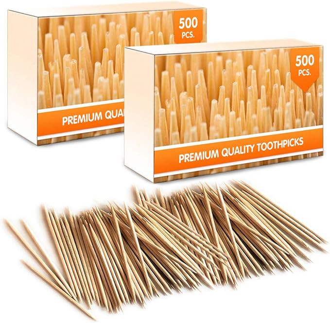 Premium Bamboo Wooden Cocktail Toothpicks - 1000 Pieces (2 Boxes of 500 Pieces) - Personal Hygien... | Amazon (US)