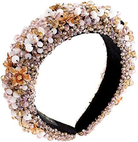 Crystal Padded Headband for Women Handmade Pink Acrylic Beaded Headband Boho Small Flower Embelli... | Amazon (US)