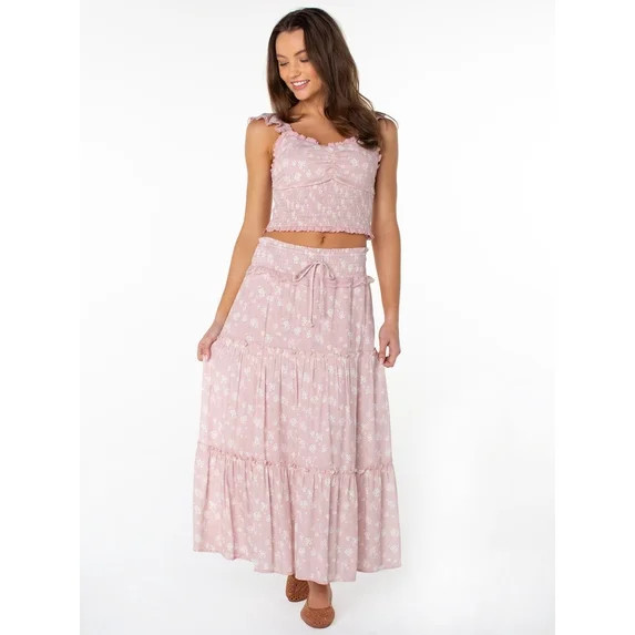 Celebrity Pink Women's and Women's Plus Floral Print Tiered Maxi Skirt, Sizes XS-4X | Walmart (US)