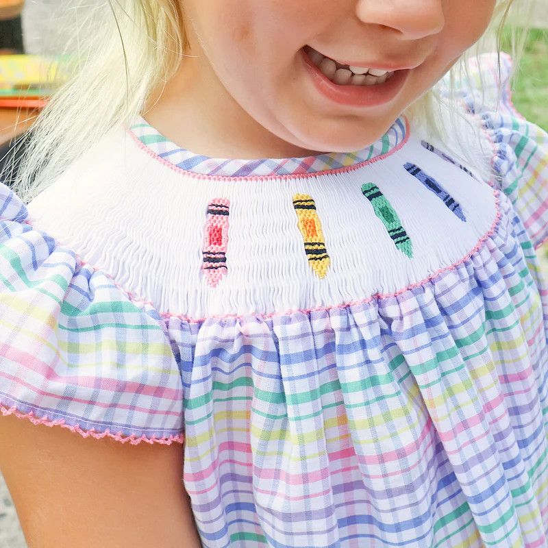 Crayon Smocked Colorful Plaid Angel Sleeve Dress | Classic Whimsy
