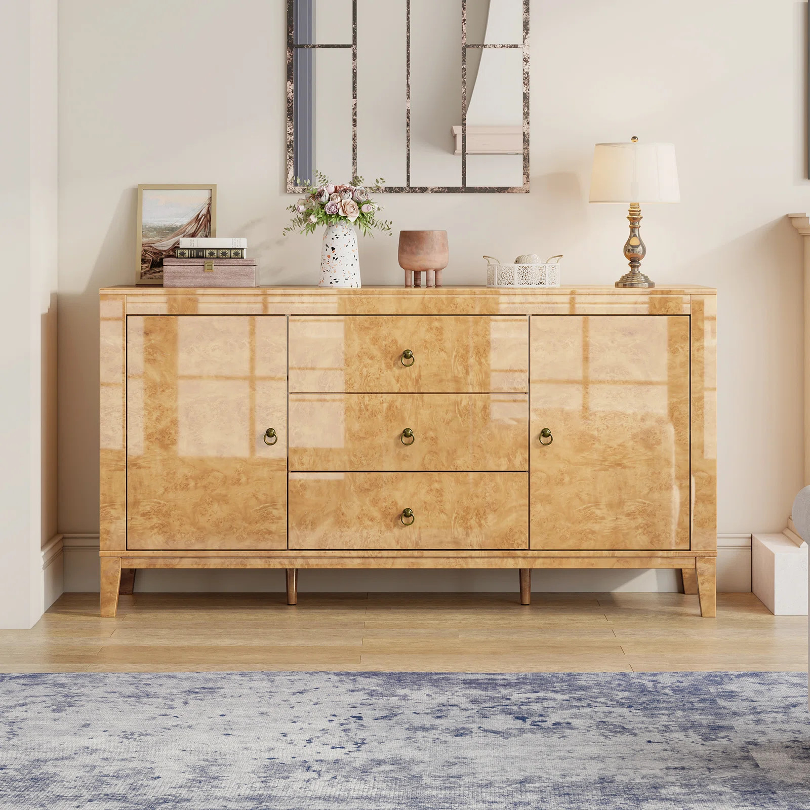 Breakwater Bay Adamarys Mappa Burl Wood Sideboard Buffet Mid Century Modern Cabinet Buffet Table ... | Wayfair North America