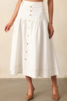 On The Right Track White Denim Maxi Skirt | Red Dress