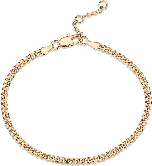 PAVOI 14K Gold Plated Paperclip/Curb/Figaro Chain Adjustable Bracelet for Women | Amazon (US)