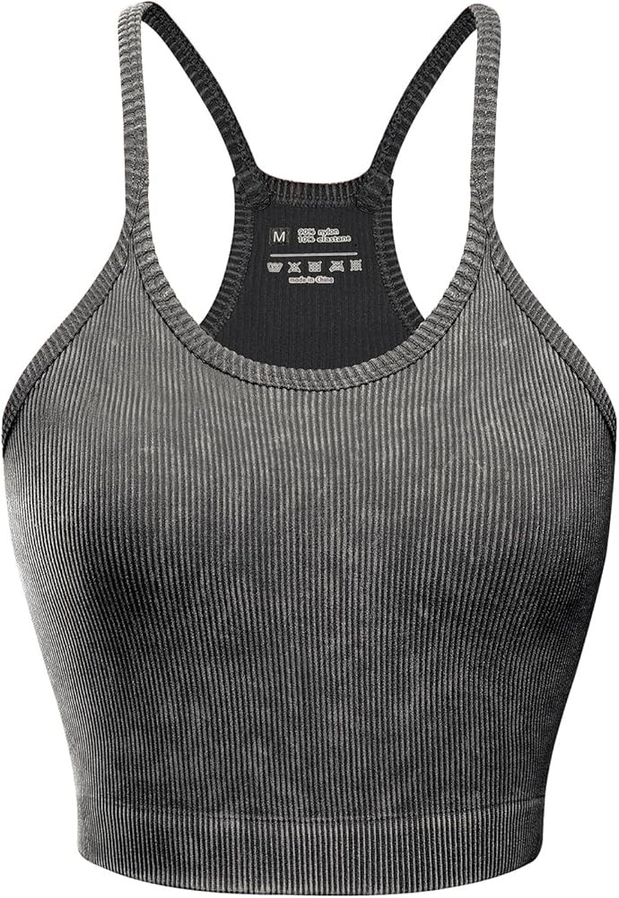 Women's Crop 3-Pack Washed Seamless Rib-Knit Yoga Camisole Crop Tank Tops - Racerback Sport Tank ... | Amazon (US)