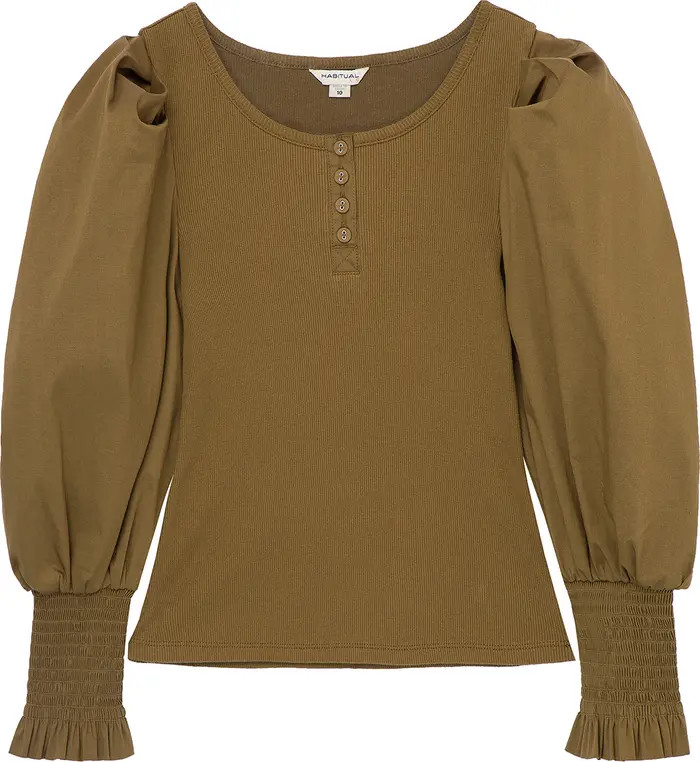 Habitual Girl Kids' Mixed Media Puff Sleeve Henley | Nordstrom | Nordstrom