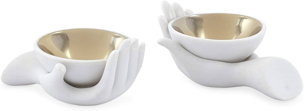 Jonathan Adler Eve Salt & Pepper Cellars, white & gold, 3.5"" w, 2.5"" d, 2.75"" h" | Amazon (US)
