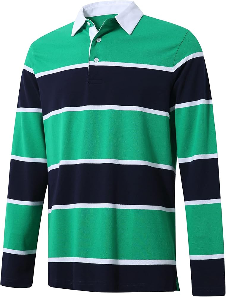 Men's Polo Shirts Long Sleeve Striped Dry Fit Casual Collared Pique Golf Polo Shirts for Mens | Amazon (US)