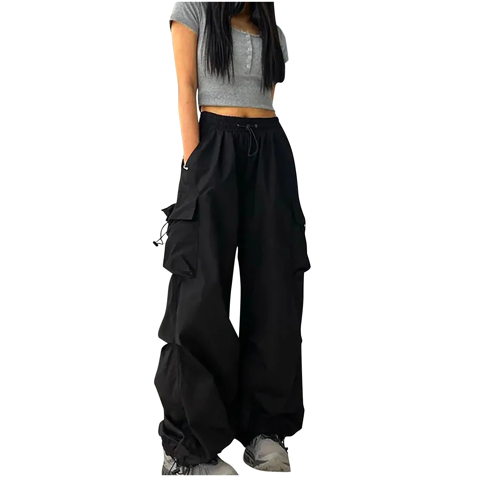 Atinetok Cargo Pants Women Women's Fashion Casual Solid Color High Waist Cargo Pants A-Line Loose... | Walmart (US)