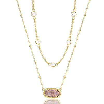 WARMDAY 14K Gold-Plated Multilayer Necklaces for Women Crystal Double Ch… | Amazon (US)