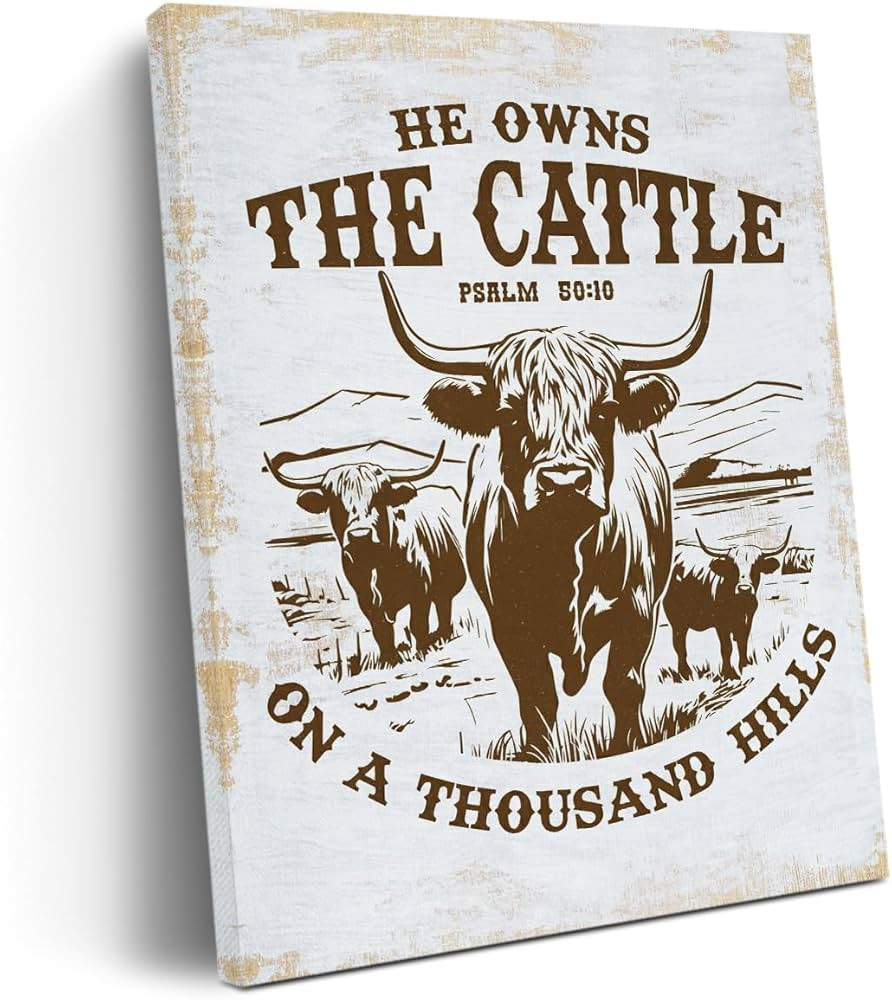 Inspirational Retro Western Cow Christian Canvas Wall Art Wall Decor, Boho Bible Verse Religious ... | Amazon (US)