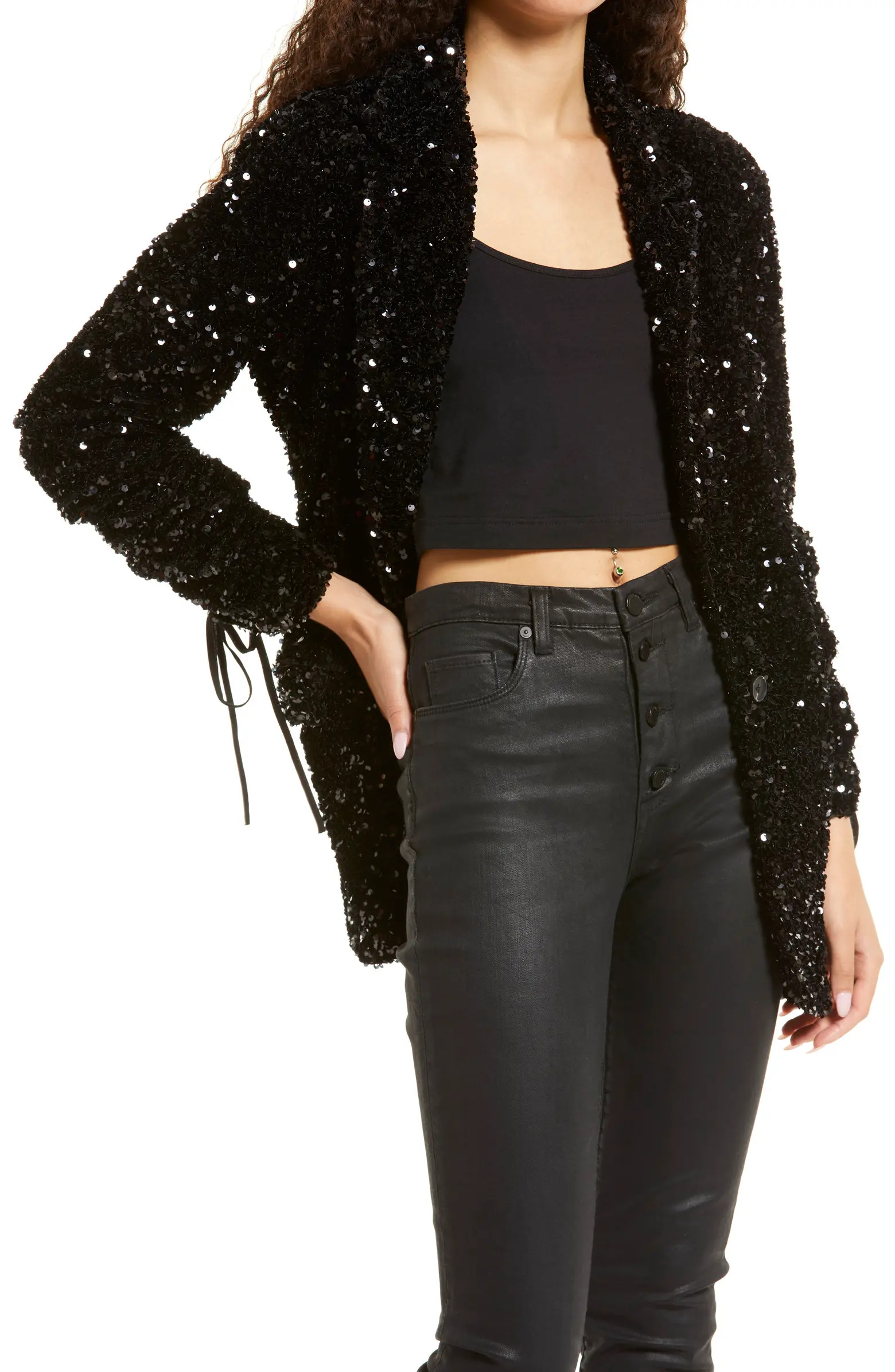 Sequin Ruched Sleeve Blazer | Nordstrom