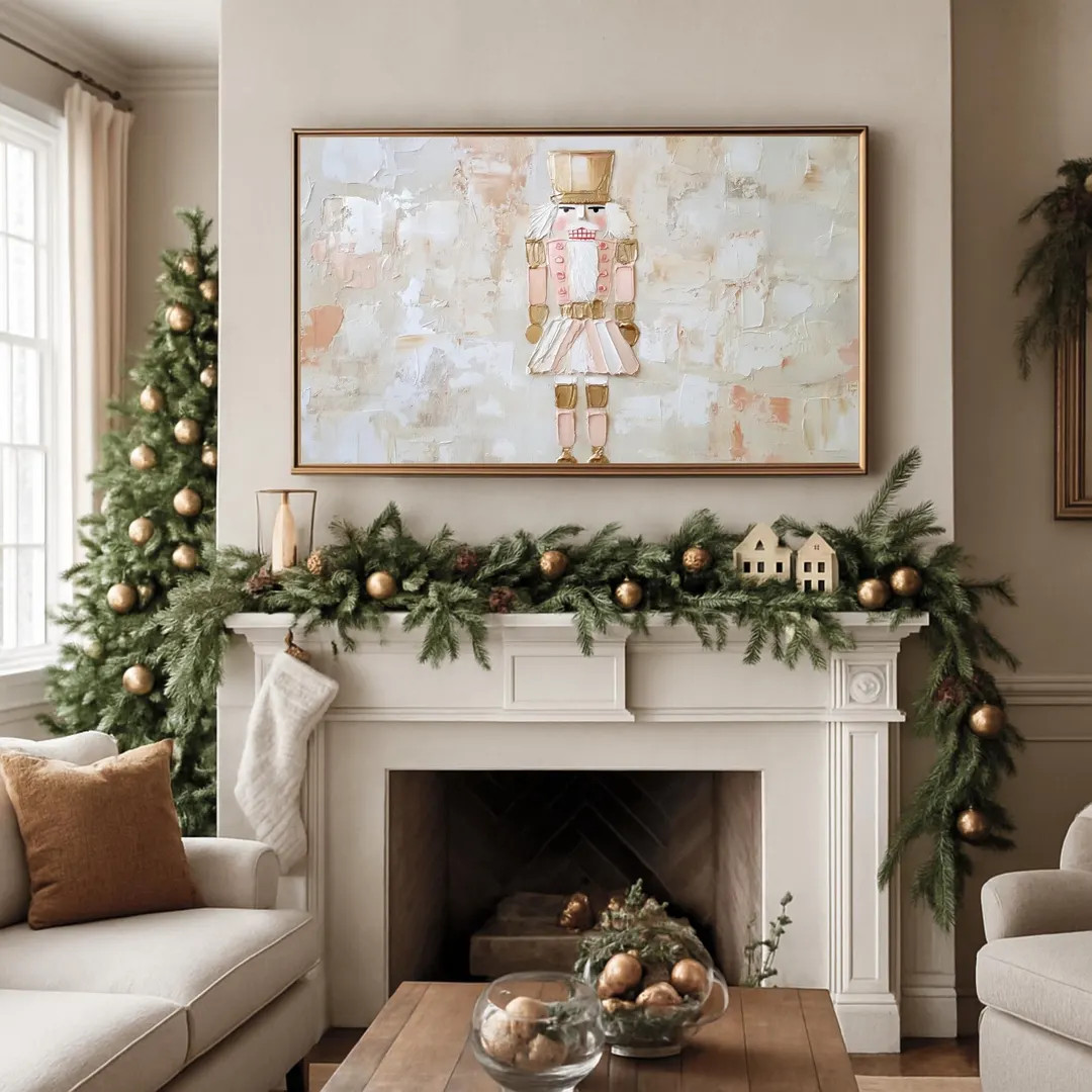 Christmas Frame TV Art Nutcracker Neutral Pink Decor Oil Painting Winter Minimalist Aesthetic Hol... | Etsy (US)