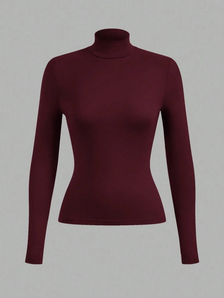 SHEIN BASICS Women's Regular Fit Solid Color Knit Long Sleeve Crew Neck T-Shirt Tight Tops High N... | SHEIN