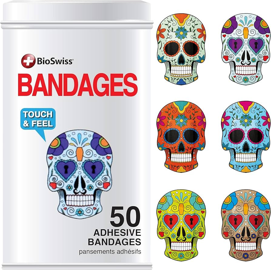 BioSwiss Bandages, Skulls Shaped Self Adhesive Bandage, Latex Free Sterile Wound Care, Fun First ... | Amazon (US)