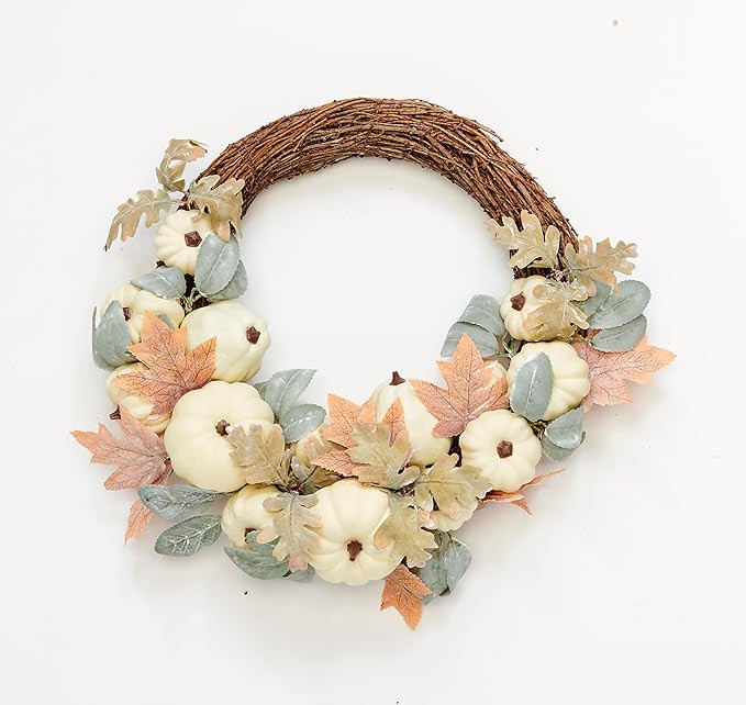 17" Artificial Fall Pumpkin and Leaves Half Wreath On Natural Twig Base | Amazon (US)