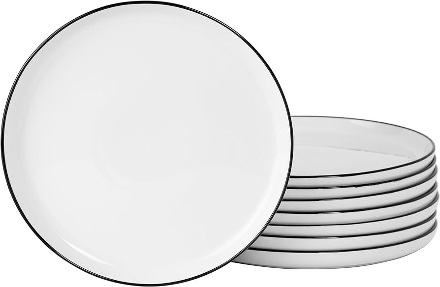 Gibson Home Oslo 8-Piece Porcelain Chip and Scratch Resistant Dinner Plate Set - White w/Black Ri... | Amazon (US)