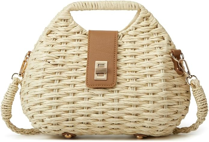Women Straw Shoulder Handbag Natural Summer Beach Tote Bag Soft Bell Purse Straw Hobo Crossbody B... | Amazon (US)