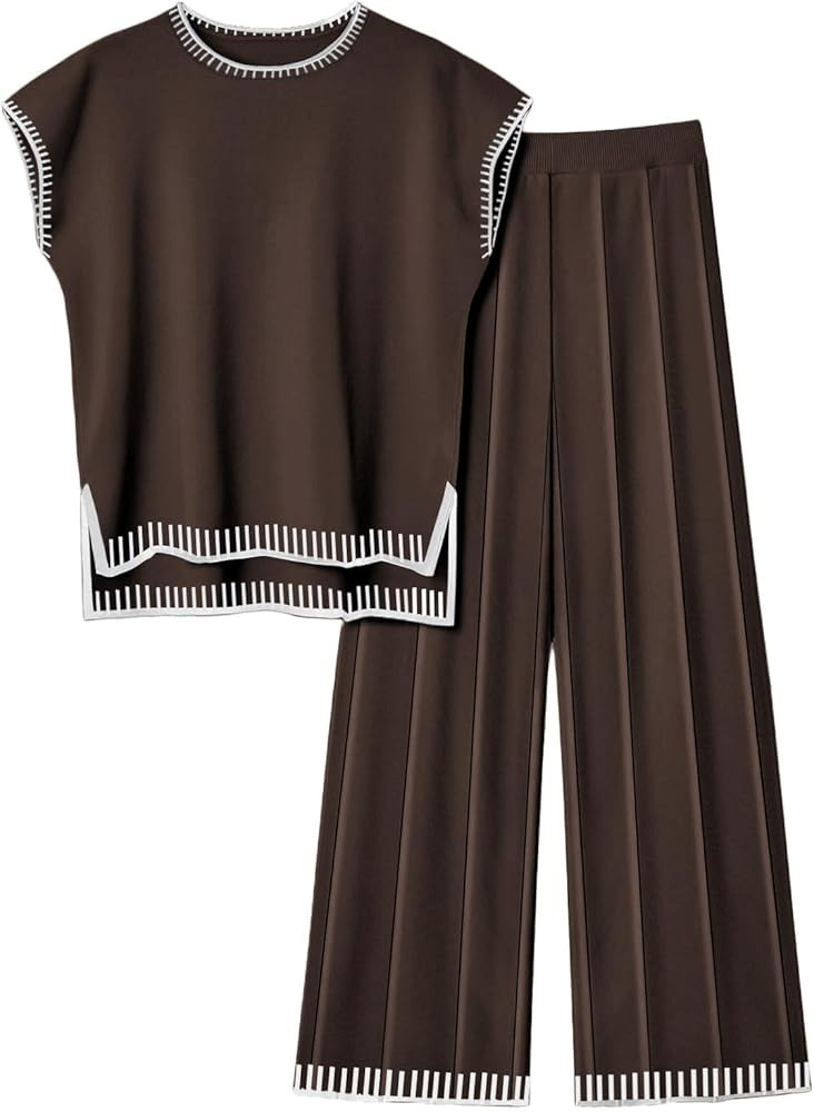 Ekouaer Womens Matching Sets Knit Sweater Sets 2 Pieces Outfits Pullover Tops Wide Legs Pants Lou... | Amazon (US)