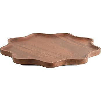 Kate and Laurel Alezar Mango Wood Wavy Round Lazy Susan Tray, 18 Inch Diameter, Walnut Brown, Sca... | Amazon (US)